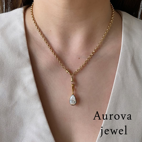 Pear Cut Diamond Drop Pendant Necklace in 14K Yellow Gold | Lab-Grown Diamond Necklace