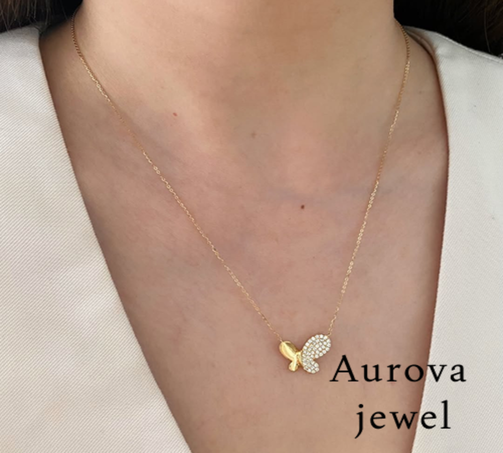 Diamond Butterfly Pendant Necklace in 14K Yellow Gold | Lab-Grown Diamond Necklace