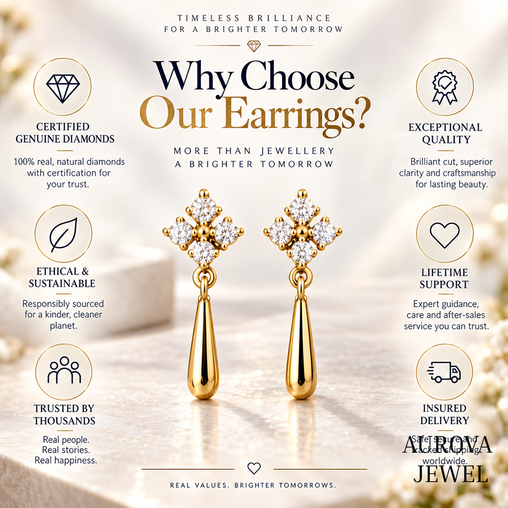 Floral Diamond Drop Earrings, 14K Yellow Gold Dangle Earrings, Round Cut Cluster Jewelry, Minimalist Wedding Gift for Her