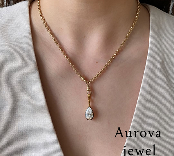 Pear Cut Diamond Drop Pendant Necklace in 14K Yellow Gold | Lab-Grown Diamond Necklace