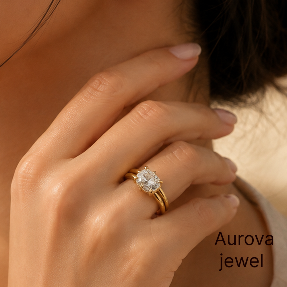 Round Cut Diamond Split Shank Ring | Gold Engagement Ring | Aurova Jewel