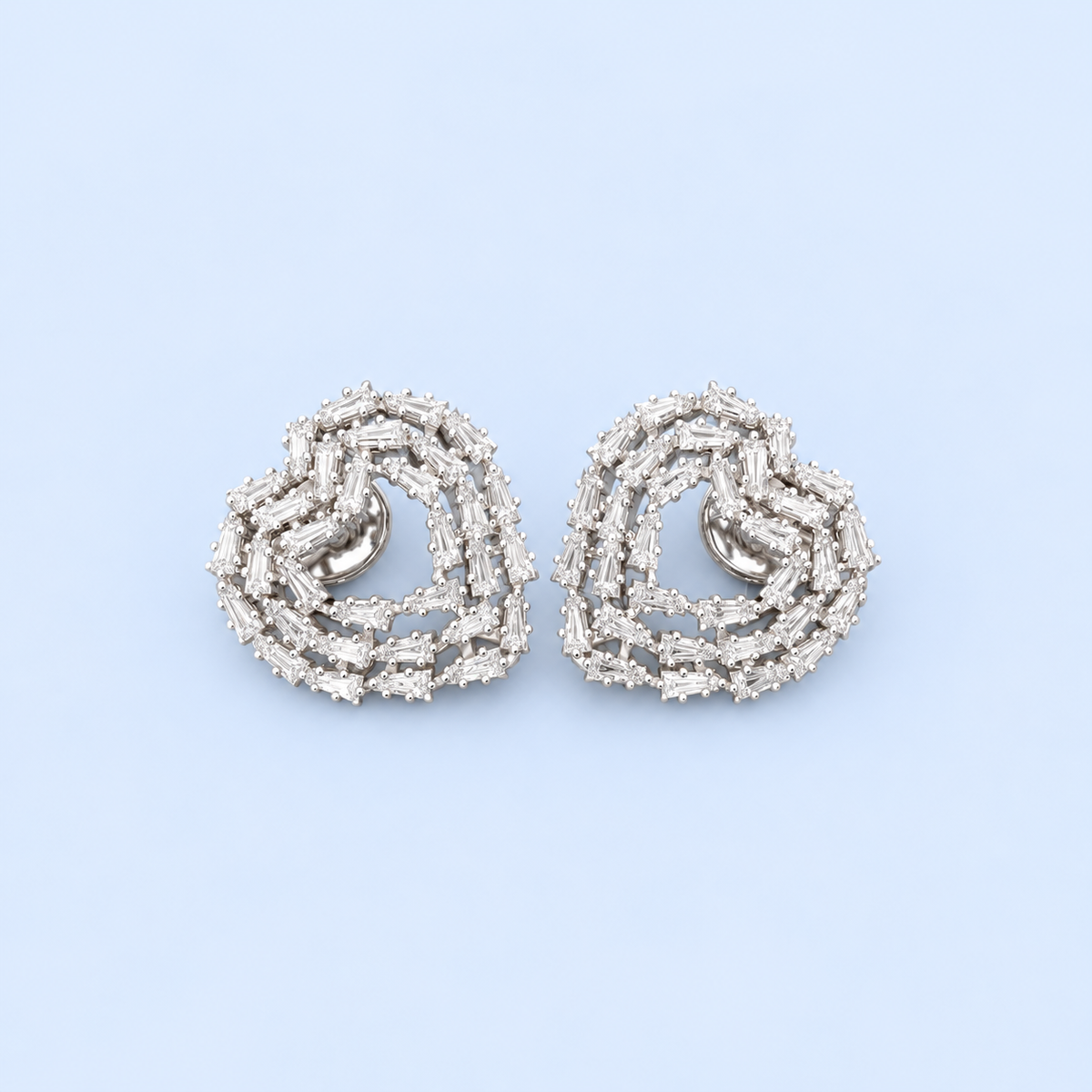 Elegant Baguette Cut Diamond-Style Stud Earrings for Women | Luxury Heart-Shaped Knot Design with Sparkling Baguette and Round Cut Stones