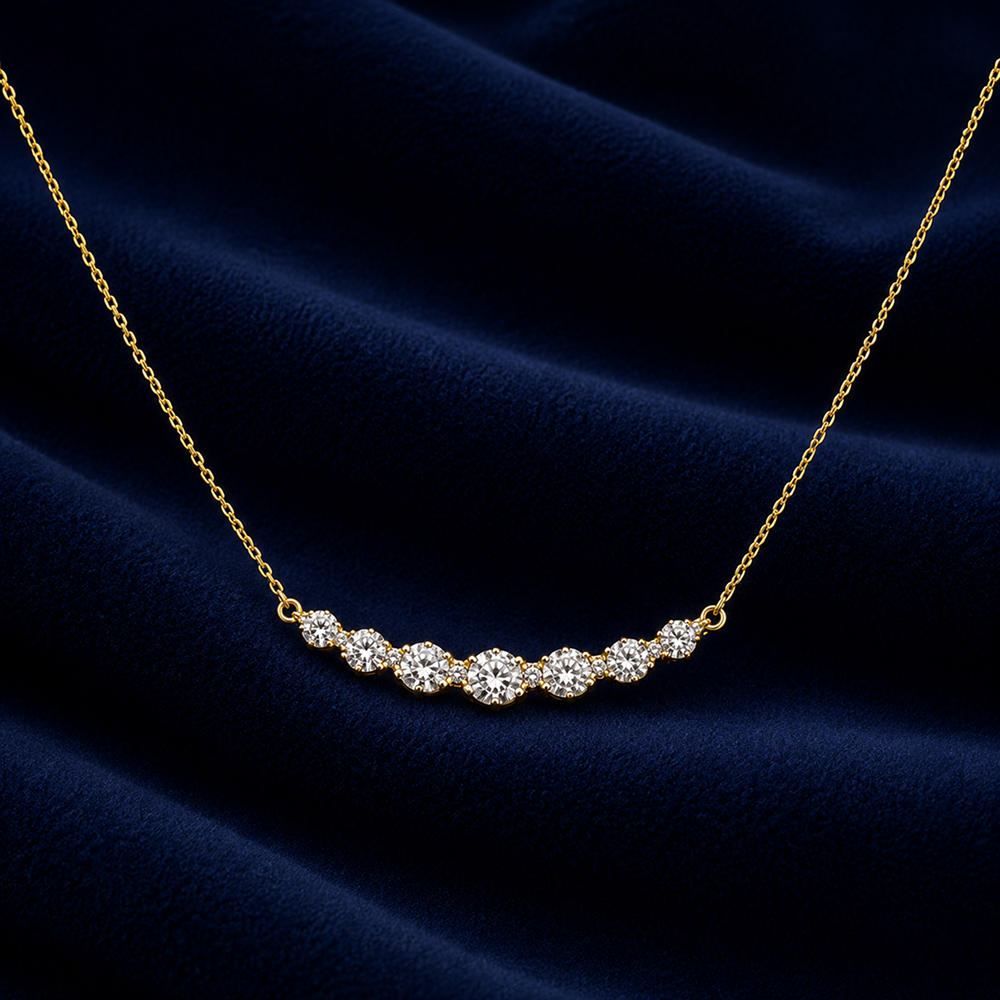 Oval Diamond Necklace, 14K Solid Gold Seven Stone Pendant, Graduated Bridal Jewelry, Minimalist Anniversary Gift for Her