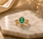 Oval Emerald Halo Engagement Ring | Diamond Halo Gold Ring