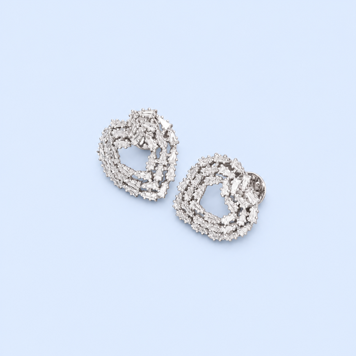 Elegant Baguette Cut Diamond-Style Stud Earrings for Women | Luxury Heart-Shaped Knot Design with Sparkling Baguette and Round Cut Stones
