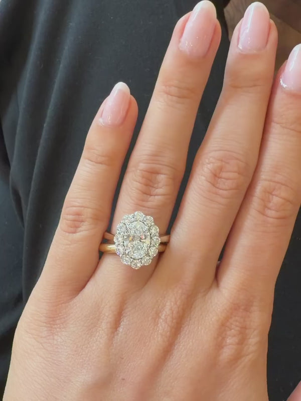 Luxury Oval Cut Halo Diamond Engagement Ring in 14K Rose Gold – Vintage Inspired Double Halo Bridal Ring for Women