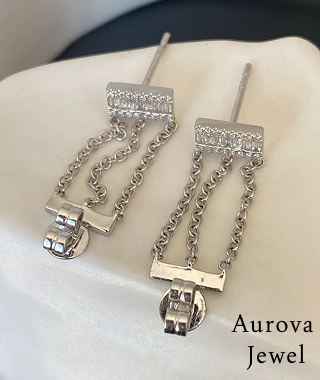 Diamond Chain Drop Geometric White Gold Earrings