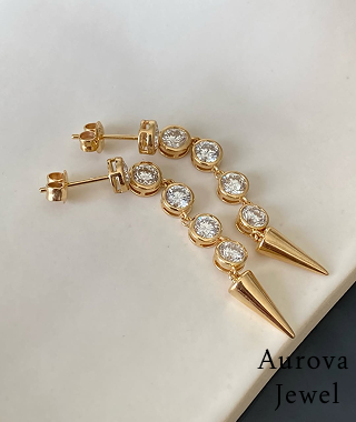 Diamond Bezel Drop Spike Earrings in Yellow Gold