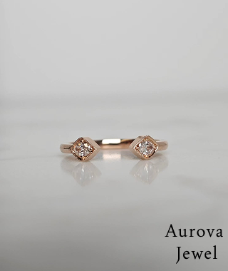 Open Band Rose Gold Diamond Ring with Double Square Halo Design