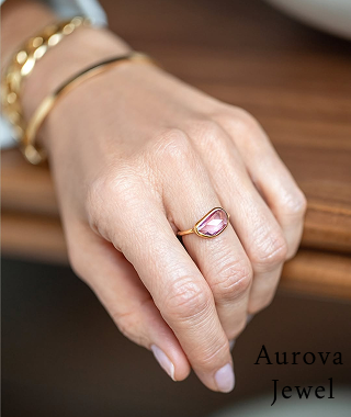 Pink Stone Bezel Set Ring in Gold – Minimalist Dainty Gemstone Ring