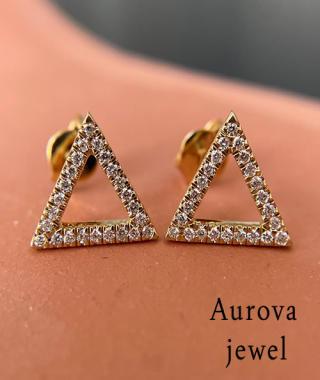 Triangle Diamond Stud Earrings in Yellow Gold