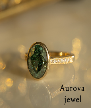 Green Oval Bezel Set Engagement Ring 3 CT- Moissanite Pave Diamond Band Gold Ring