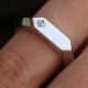 Luxury Geometric Signet Ring with Princess Cut Diamond in 14K White Gold – Modern Minimalist Statement Ring for Women
