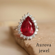 Luxury Pear Cut Ruby Halo Ring with Brilliant Diamond Accent Stones in White Metal Setting