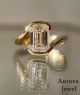 Luxury Emerald Cut Solitaire Diamond Engagement Ring in 14K Yellow Gold – Modern Sculptural Bypass Bridal Ring for Women