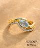 Luxury Marquise Cut Aquamarine Solitaire Engagement Ring with Pavé Wave Band in 14K Yellow Gold – Modern Sculptural Statement Ring for Women