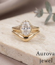 Luxury Oval Cut Bezel Set Diamond Engagement Ring and Chevron Wedding Band Set in 14K Yellow Gold – Modern Minimalist Bridal Ring Set for Women