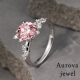 Pink Round Cut Diamond Engagement Ring, Floral Halo Ring, Solid Gold Promise Ring, Unique Bridal Ring for Women, Anniversary Gift