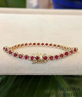 Handcrafted Round Ruby Tennis Bracelet in Solid 14K Yellow Gold | Timeless Luxury Gemstone Fine Jewelry by Aurova Jewel