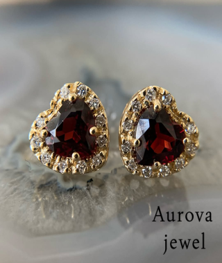 Luxury Heart Cut Garnet and Diamond Halo Stud Earrings in 14K Yellow Gold – Romantic Gemstone Earrings for Women