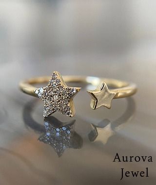 Luxury Diamond Star Open Ring in 14K Yellow Gold – Celestial Inspired Pavé Diamond Statement Ring for Women
