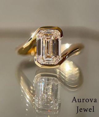 Luxury Emerald Cut Solitaire Diamond Engagement Ring in 14K Yellow Gold – Modern Sculptural Bypass Bridal Ring for Women